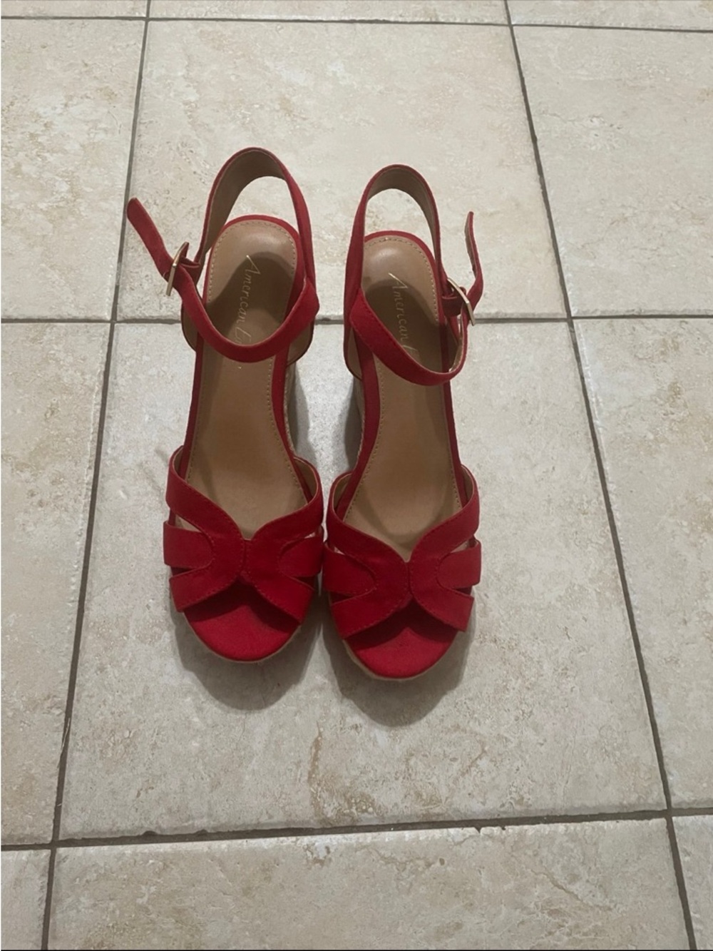 American Eagle By Payless Red Suede Knot-Front Wedge Sandals